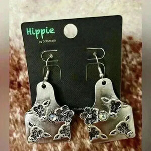 NWT Hippie by JolliMolli Silver Cattle Tag Earrings